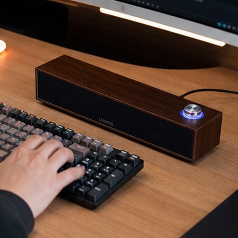 우드무늬 탁상형 블루투스 스피커 데스크탑 PC 노트북용 USB 전원