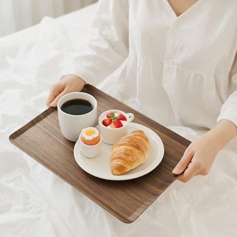 나무 쟁반 직사각 우드 트레이 혼밥 1인 식사 플레이팅 L 36cm
