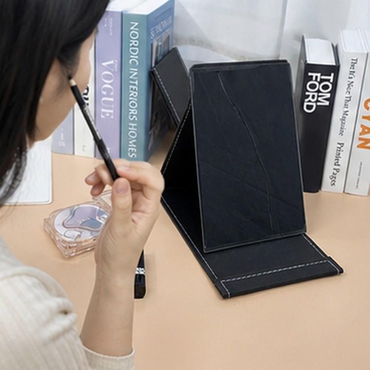 블랙 접이식 사각 탁상거울 각도조절 대형 화장거울 25cm x 18cm