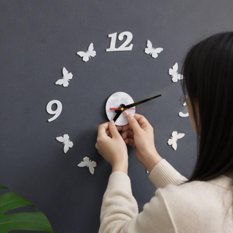 DIY 붙이는 저소음 벽시계 나비 스티커 시계바늘 인테리어 거실 벽장식