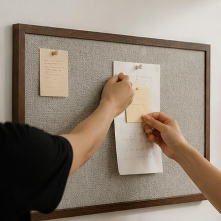 핀용 패브릭 게시판 90cm x 60cm 무늬목 프레임 벽걸이형