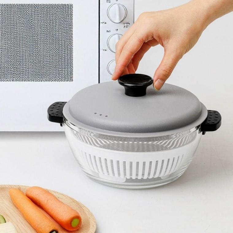 전자레인지 전용 찜기 오븐 내열유리 원형그릇 1L 1.5L 2.3L