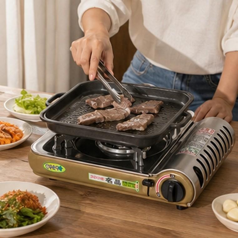 휴대용 가스렌지 골드 자동점화 분리형 국물받이 안전장치 조리 취사용