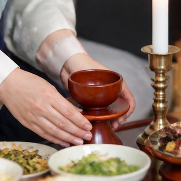 전통 제기술잔 잔대 나무 대추색 반무광 제사 차례상 제수용품 술잔 세트