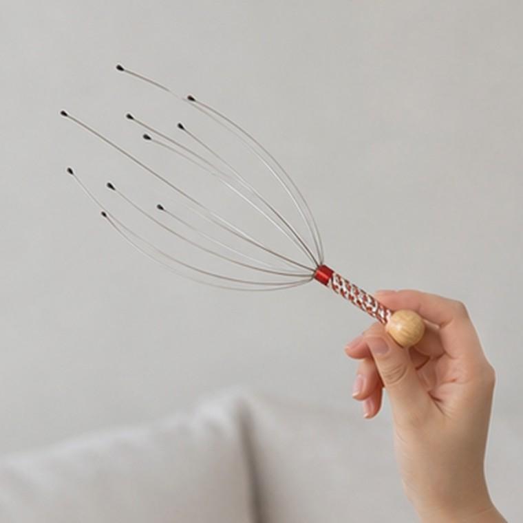 두피마사지기 문어발 타입 스텐 손잡이 핸디형 두피자극 22cm 1P 단품