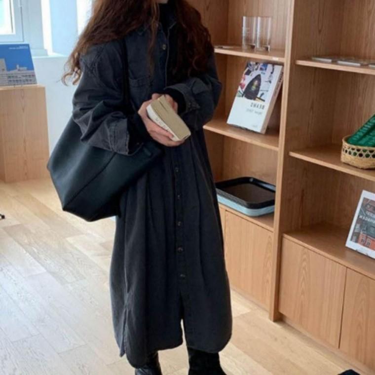 여성 데님 셔츠 롱 원피스 루즈핏 캐주얼 편한 청원피스 청남방
