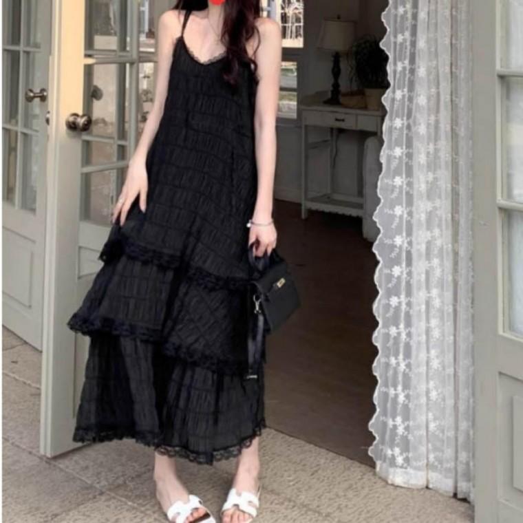 여성 캉캉 프릴 러블리 나시 롱 원피스 휴양지 바캉스 비치원피스