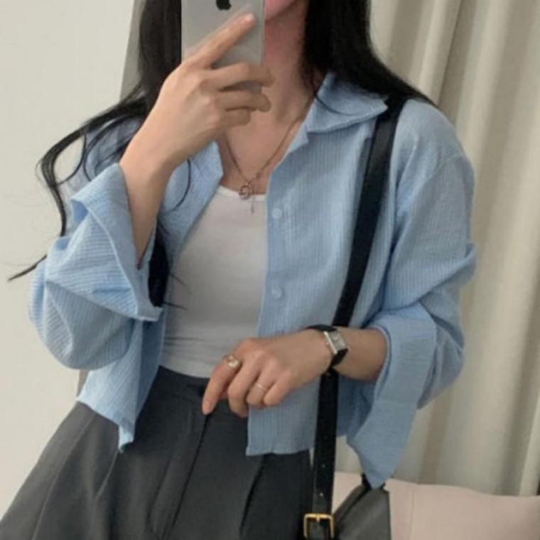 크롭 셔츠 데일리 여성 긴팔 여름 남방 루즈핏 카라 셔츠 데일리룩