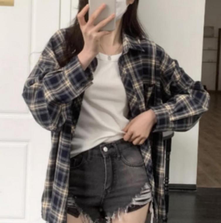 패션 여자 오버핏 체크 셔츠 긴팔 남방 루즈핏 데일리 카라 셔츠