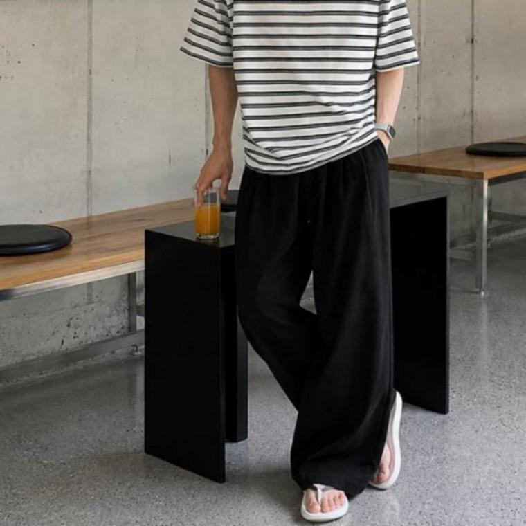 남성 핀턱 깔끔 차르르 쿨링 와이드 밴딩팬츠 아이스바지 슬랙스 밴딩