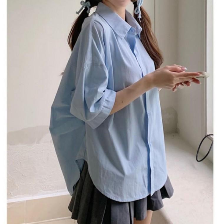 여자 블라우스 가오리 트임 셔츠 루즈핏 남방 오버핏 카라셔츠 데일리