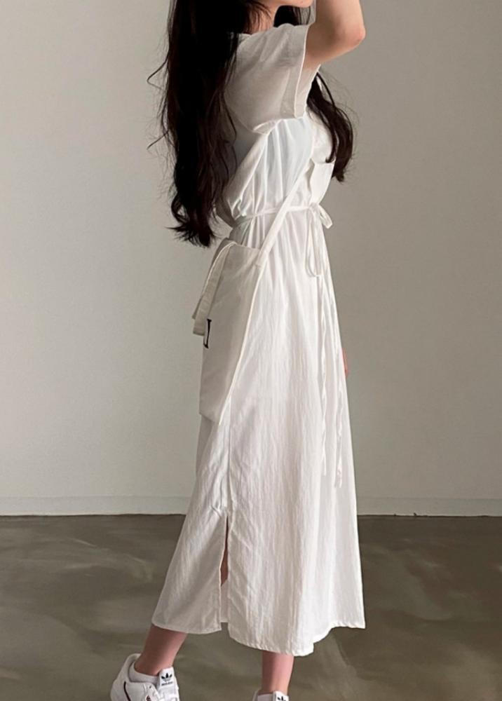 허리 스트랩 카라 브이넥 롱원피스 셔츠원피스 루즈핏 데일리 셔츠