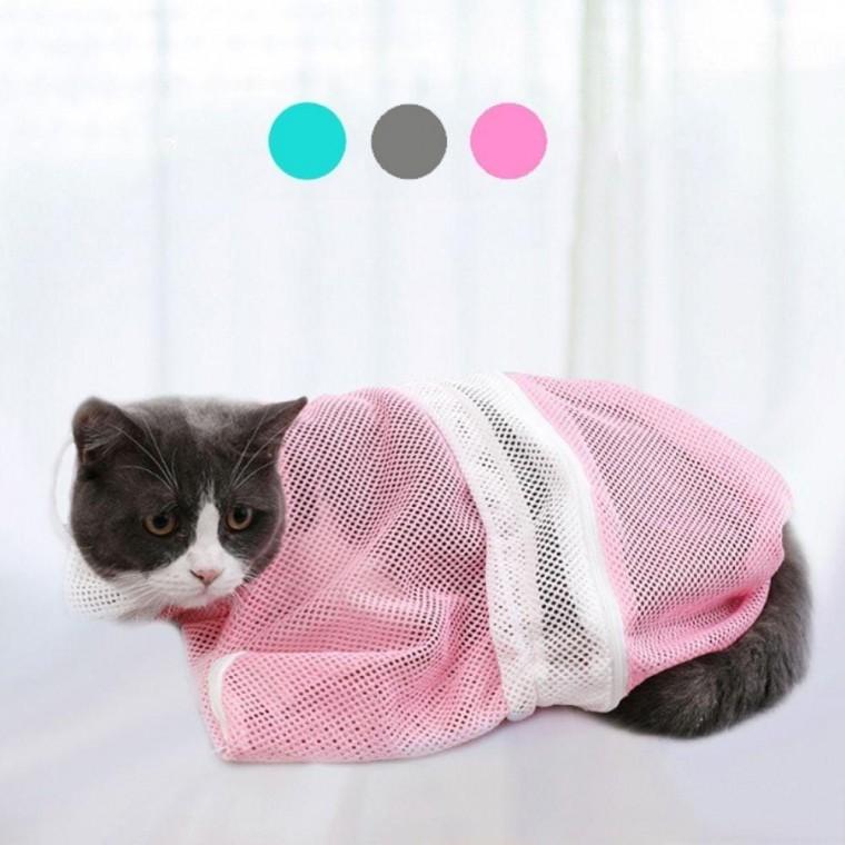 고양이 목욕용 샤워망 그물망 애완 동물 전용 주머니 세트 발톱깎기 미용 도구 샤워기