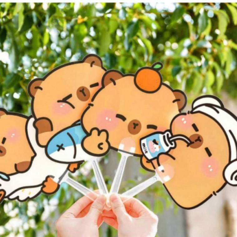 귀여운 카피바라 캐릭터 여름 손잡이 부채 4p 세트 학교 학원 판촉용 가벼운 플라스틱
