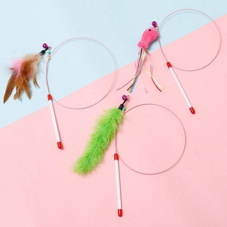 고양이 낚싯대 캣 장난감 애완 동물 놀이 용품 낚시대 깃털 꼬치 캣닢 재롱 스틱 스윙