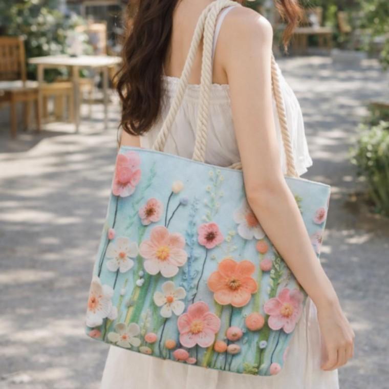 양면 프린팅 숄더백 휴가 패션 자수 천 가방 캔버스 에코백