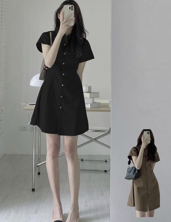 다리길어보이는 핏 캐주얼 버튼 카라 반팔 미니원피스