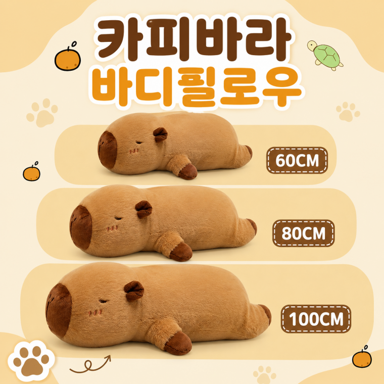 카피바라 바디필로우 인형 대형 애착 쿠션 롱쿠션 수면인형 애착인형