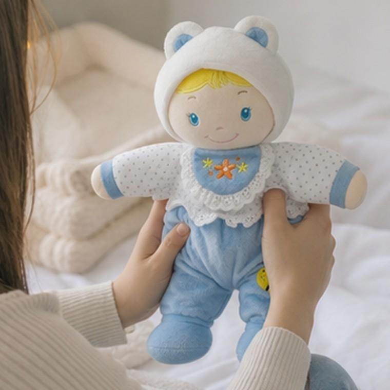 아기인형 바스락 소리 딸랑 소리 블루 봉제인형 33cm 안아주기 놀이