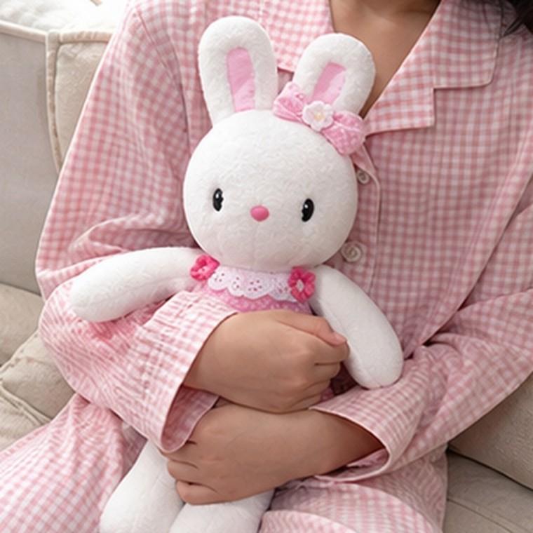 콩지래빗 토끼 애착인형 35cm 부드러운 봉제인형 핑크 원피스 리본 자수