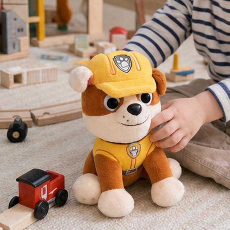 러블 인형 16cm 강아지 봉제인형 노란 안전모 작업복 앉은 자세