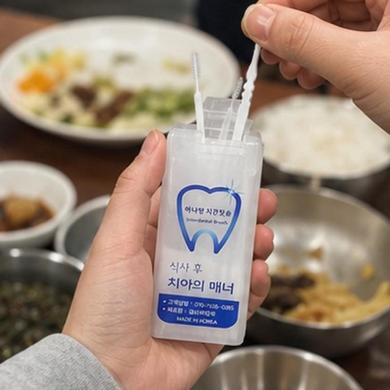 휴대형 치간칫솔 이쑤시개 세트 휴대케이스 포함 치아 사이 청소 50P
