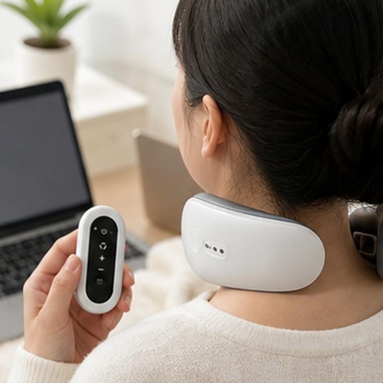 저주파 목안마기 4헤드 온열 무선 리모컨 EMS 마사지기 USB 충전
