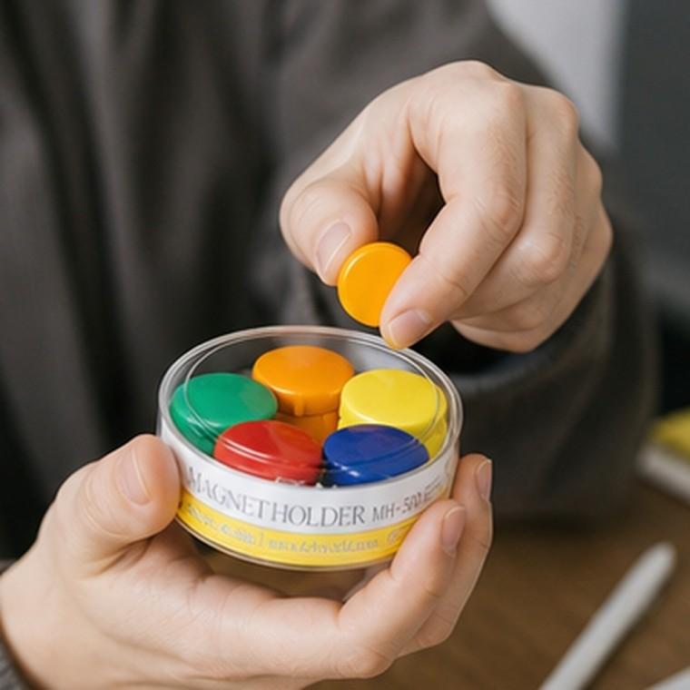 원형 자석 홀더 20mm 10개입 5가지 색상 메모 부착 철재 표면