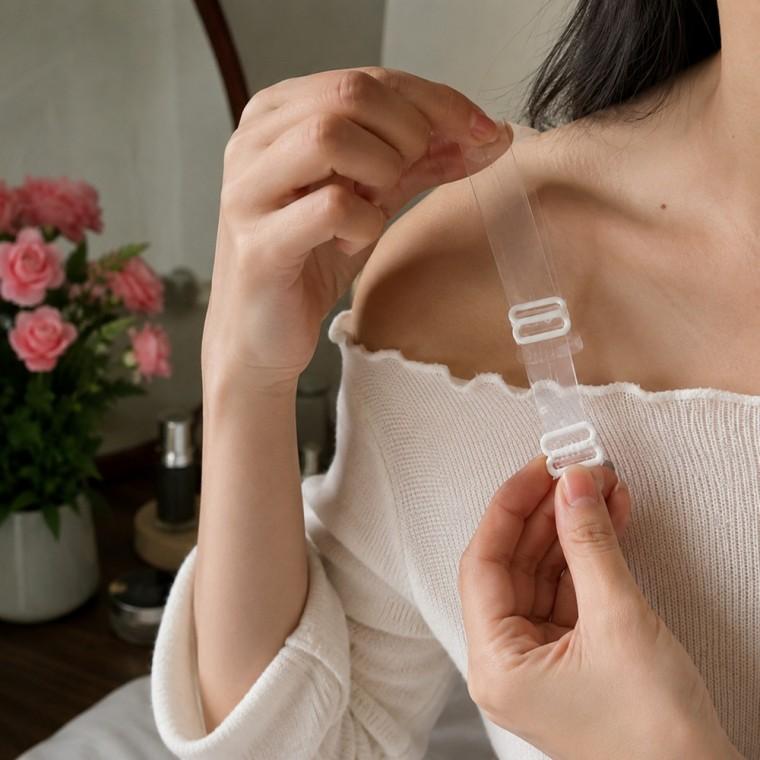 투명 브래지어 끈 1cm 길이 조절 오프숄더 나시 코디 여성용 연출
