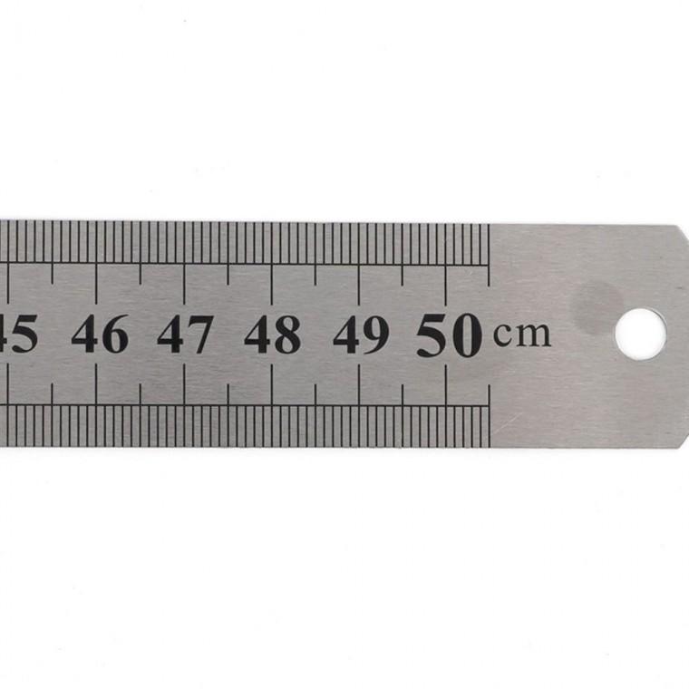 50cm 스테인리스 직자 길이측정 제도 설계 학생 휴대 인치 눈금 양면 공작 쇠자