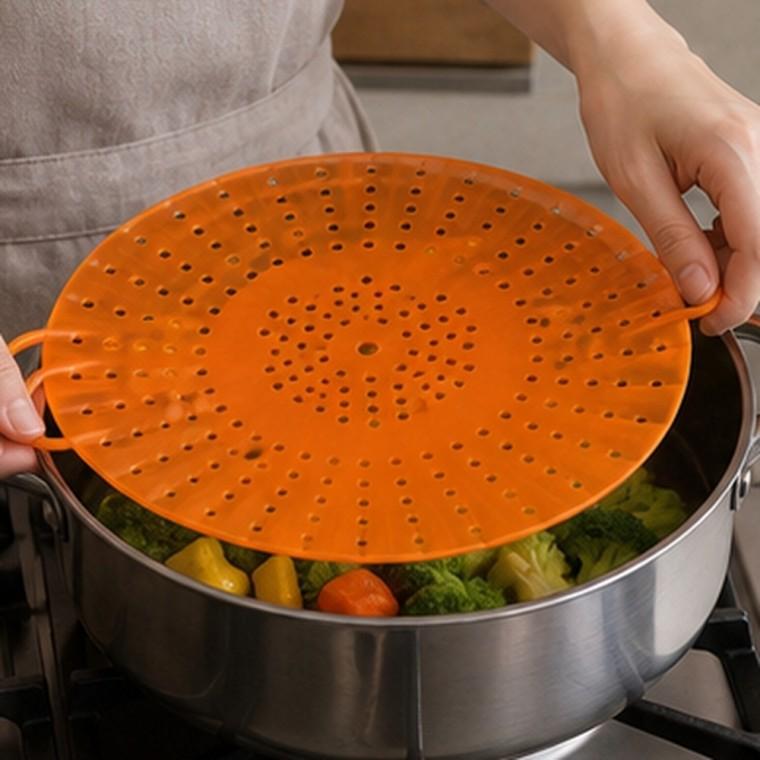 실리콘 평판 찜기 만두찜기 전자레인지 열탕용 국내제작 오렌지 약 25cm