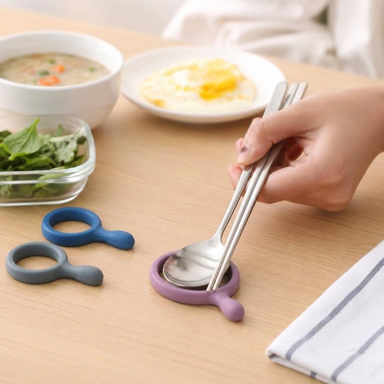 돋보기 디자인 실리콘 수저받침 젓가락받침 4P세트 열탕소독 가능