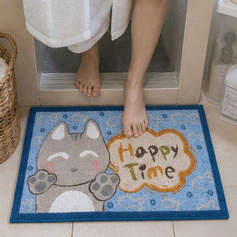 해피 타임 고양이 발매트 흡수력 좋은 미끄럼 방지 욕실 현관 60x40