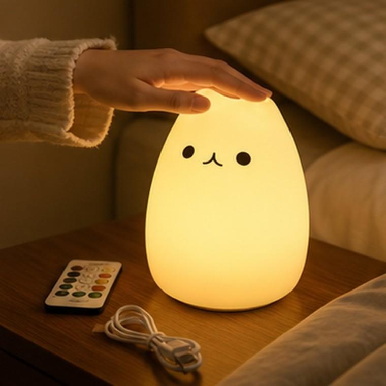 실리콘 고양이 리모컨 터치 USB 충전 컬러조명 무드등 침실 취침등