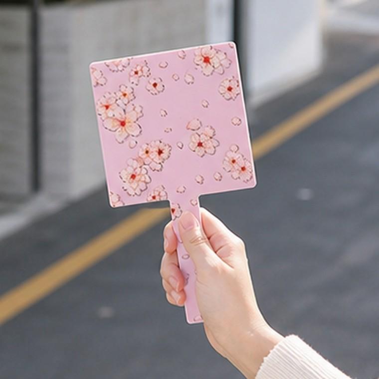사각 손거울 플라워 패턴 휴대용 메이크업 거울 11 5 x 21 cm