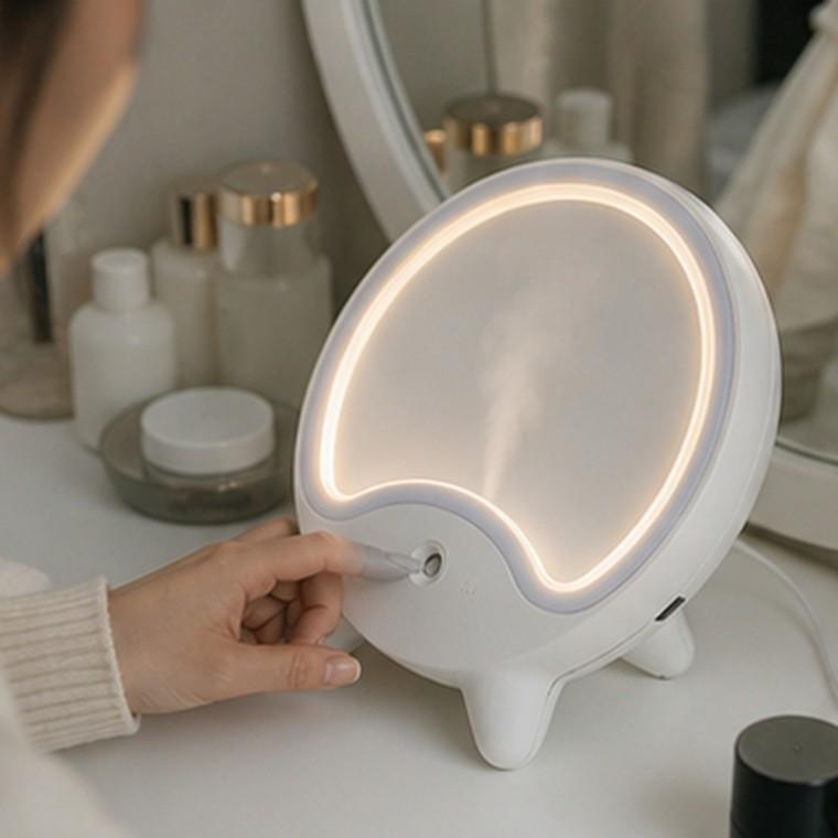 달 모양 LED 조명 메이크업 거울 가습기 탁상용 USB 터치 밝기조절
