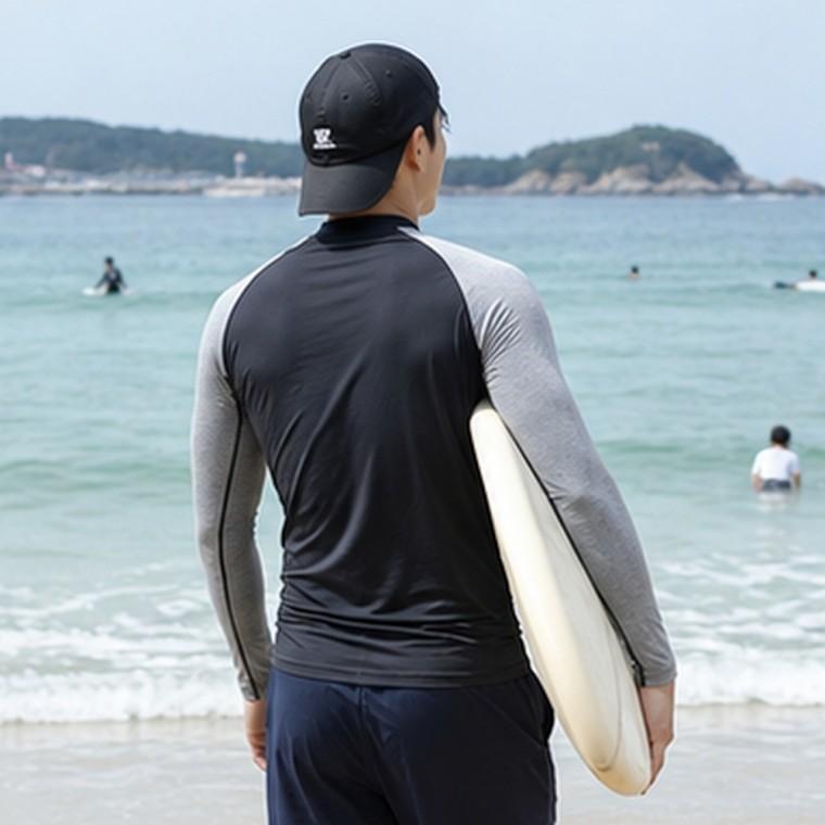 긴팔 래쉬가드 블랙그레이 쿨링 사방스판 빠른건조 자외선차단 비치웨어 서핑 수영