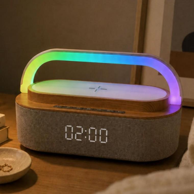 무선 충전 레트로 블루투스 스피커 무드등 LED 시계