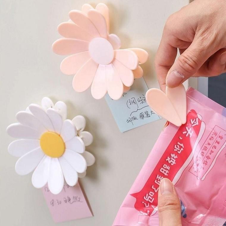 데이지 자석 집게 6개 냉장고 마그네틱 과자 봉지 밀봉 클립 메모