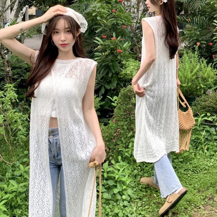 롱원피스 펀칭 레이스 시스루 뷔스티에 나시 레이어드