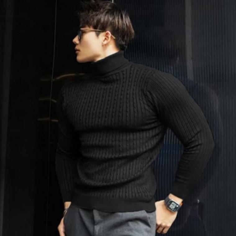 남성 겨울 가을 이너 터틀넥 꽈배기 정장 스웨터 니트