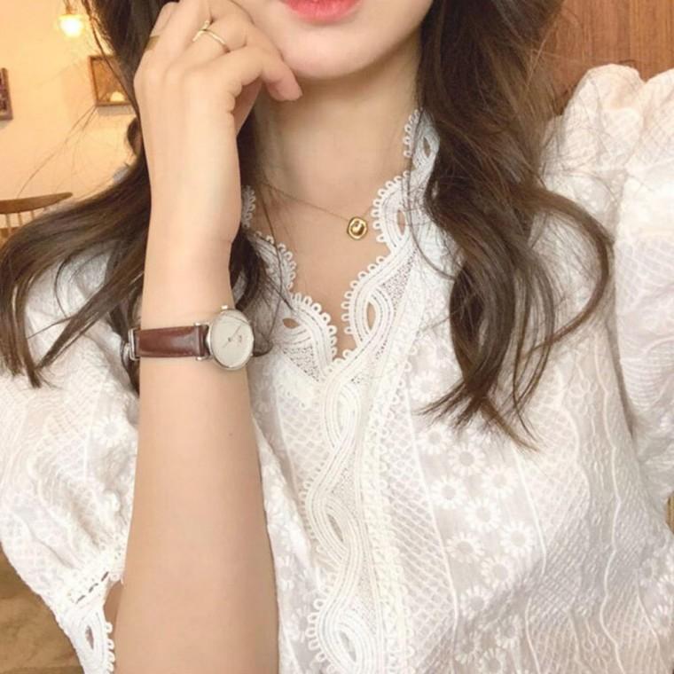꾸안꾸 패션 여성 여름 레이스 반팔 블라우스