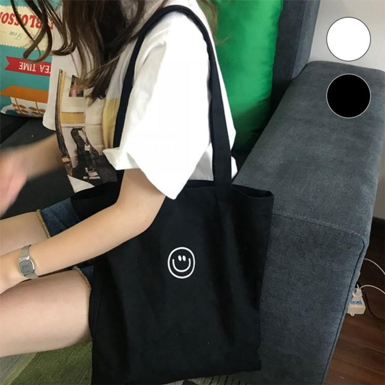 스마일 캔버스에코백 대학생에코백 미니에코백 에코천가방