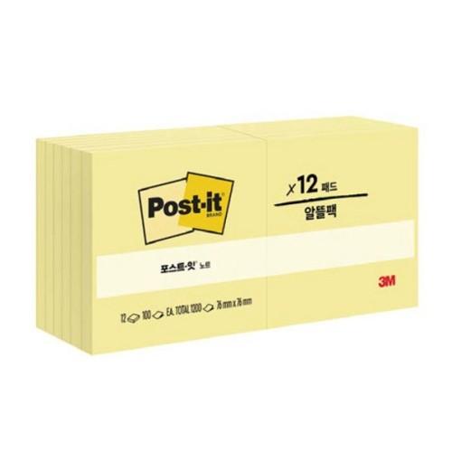 3M 포스트잇 일반 654-12CY 노랑 알뜰팩 12패드