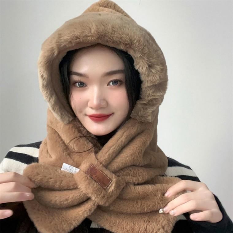 소프트퍼 후드 머플러 브라운 여성퍼후드머플러
