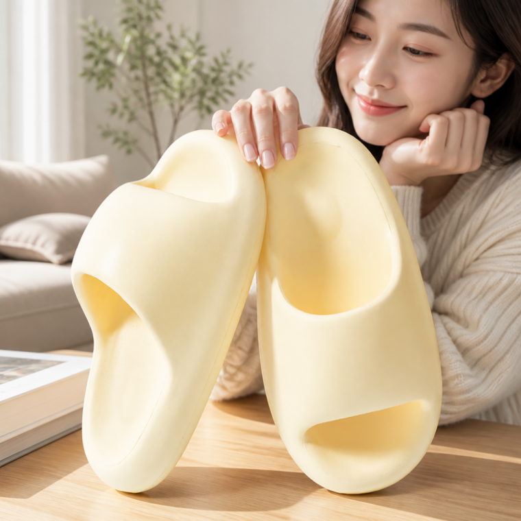 폭신한 옐로우 실내화 275mm 푹신한 EVA 슬리퍼 거실화 욕실화