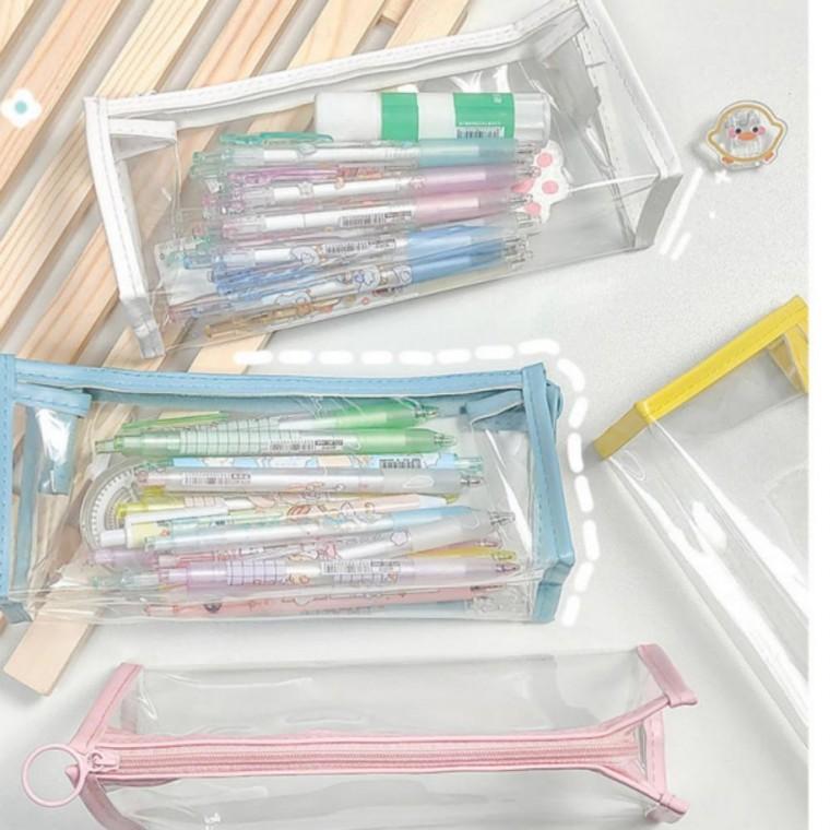 투명 비닐필통 PVC 대용량 파스텔 클리어 사각 펜슬 케이스 필기구 학생