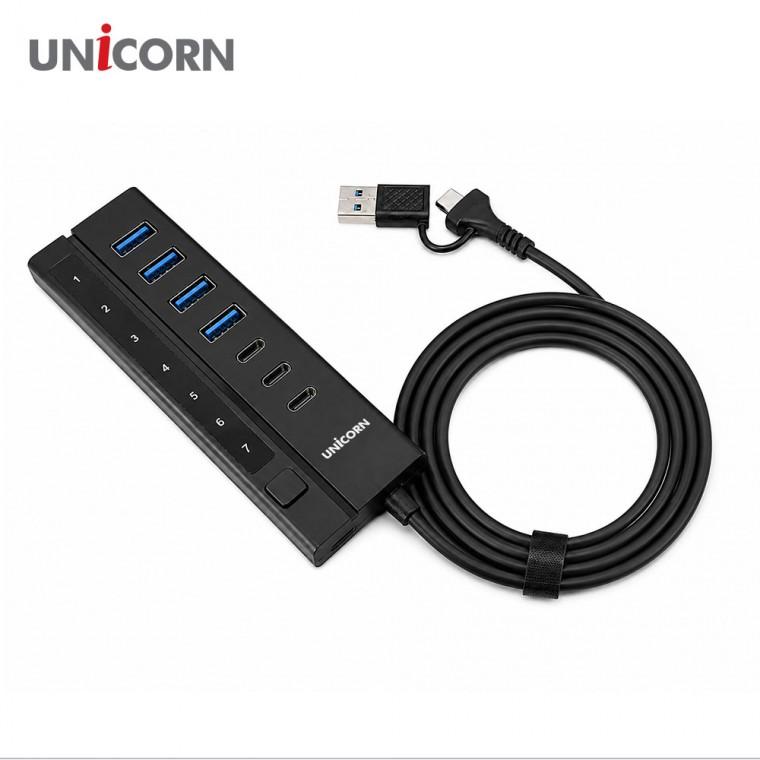 유니콘 USB3.2 Gen1 7포트 1.2M케이블 USB멀티허브(A포트4개+C포트3개) A+C 듀얼커넥터 LH-7000AC