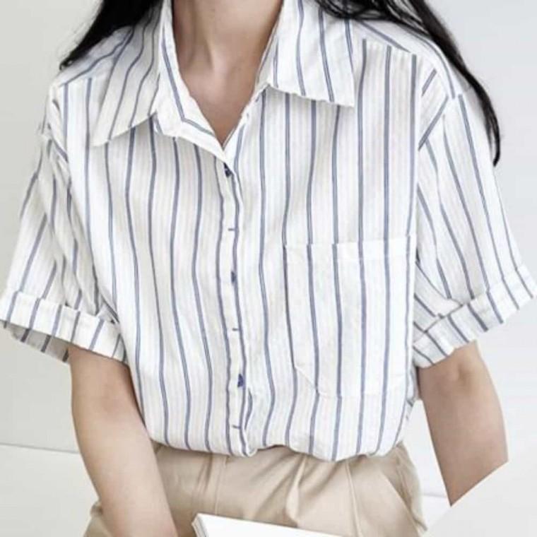여자스트라이프블라우스 여름반팔블라우스 여자반팔블라우스 여성반팔셔츠