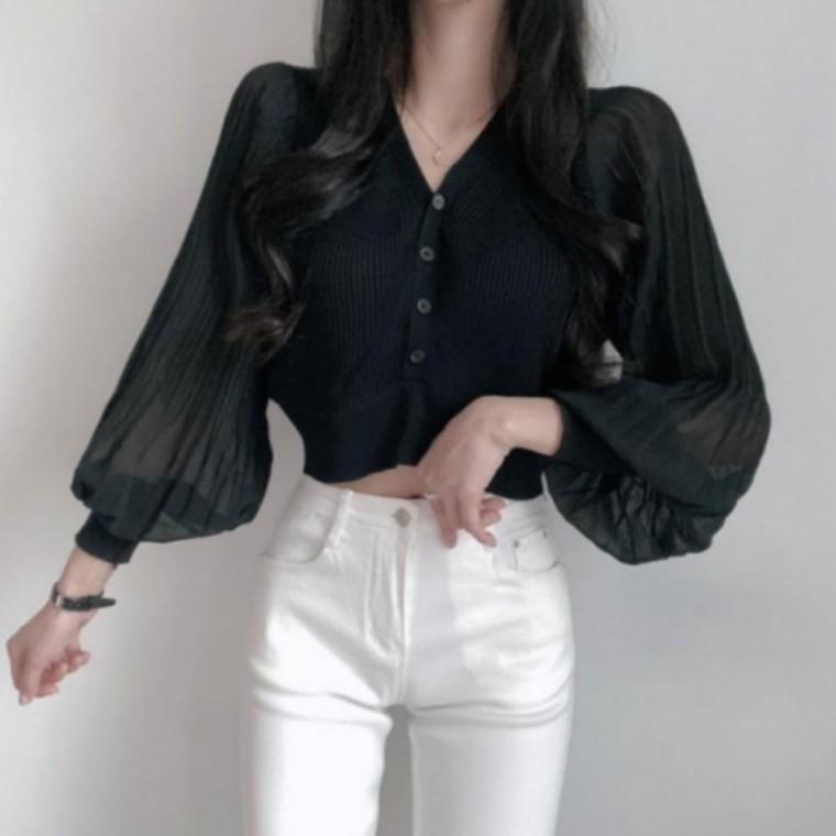 여성 하객룩 쉬폰 퍼프 기본 셔링 클래식 블라우스 셔츠